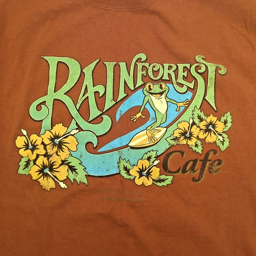 Vintage Rainforest Cafe Original Tree Frog T-Shirt Size Large Orange